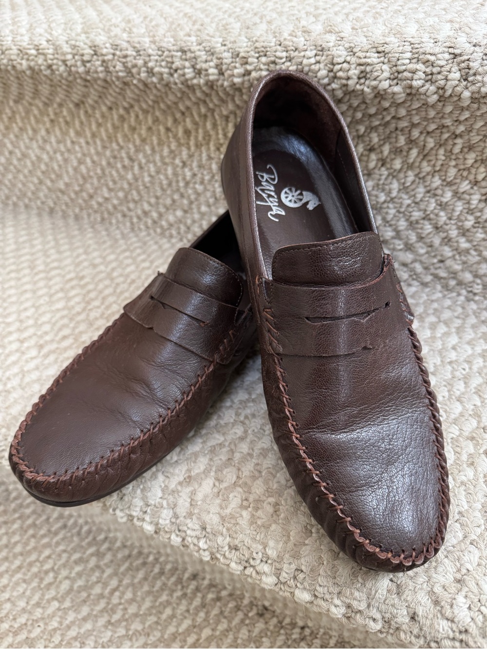 Men's Brown Leather Penny Loafers by Barya